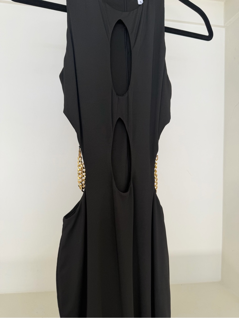 superdown Black Backless Cutout Dress with Gold Chain Detail